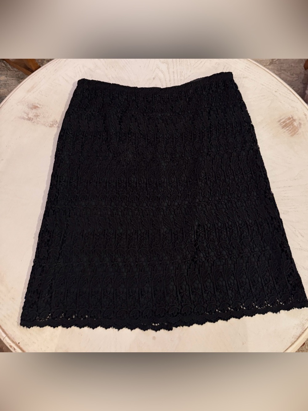 Talbots black lace overlay lined midi skirt size 16